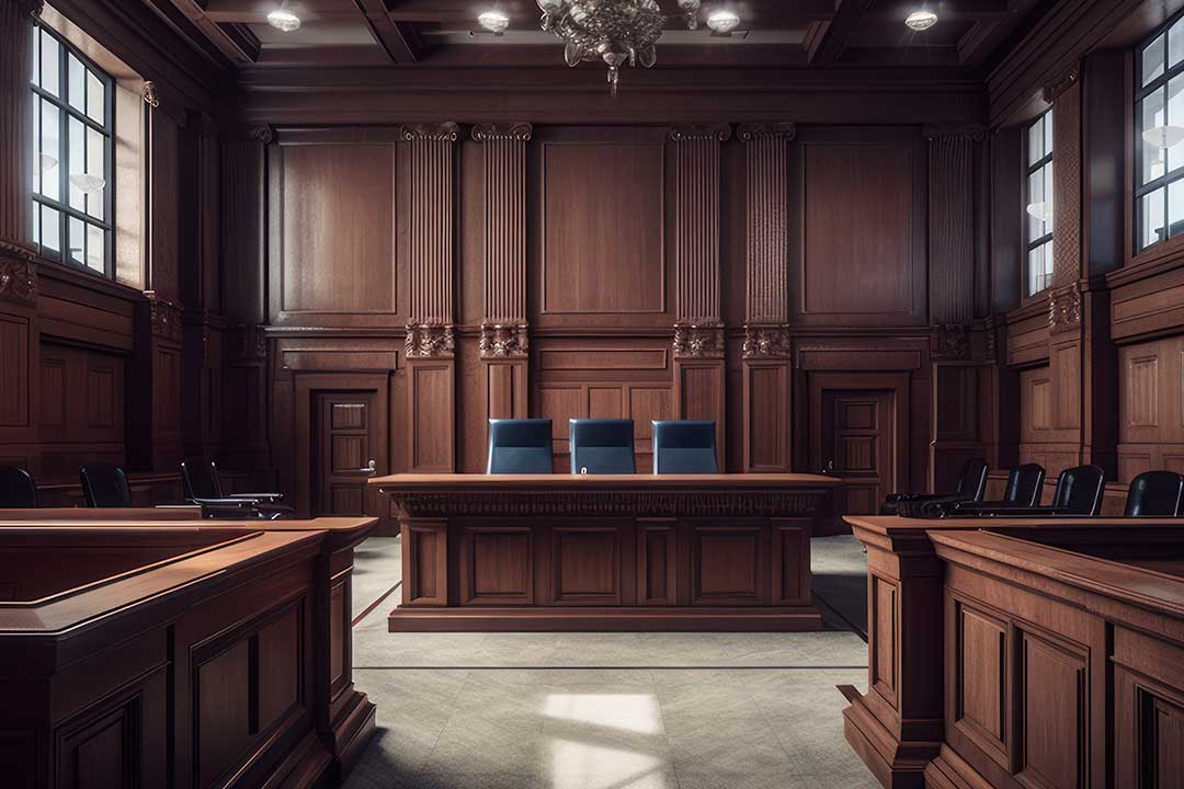 Courtroom interior representing contested divorce proceedings