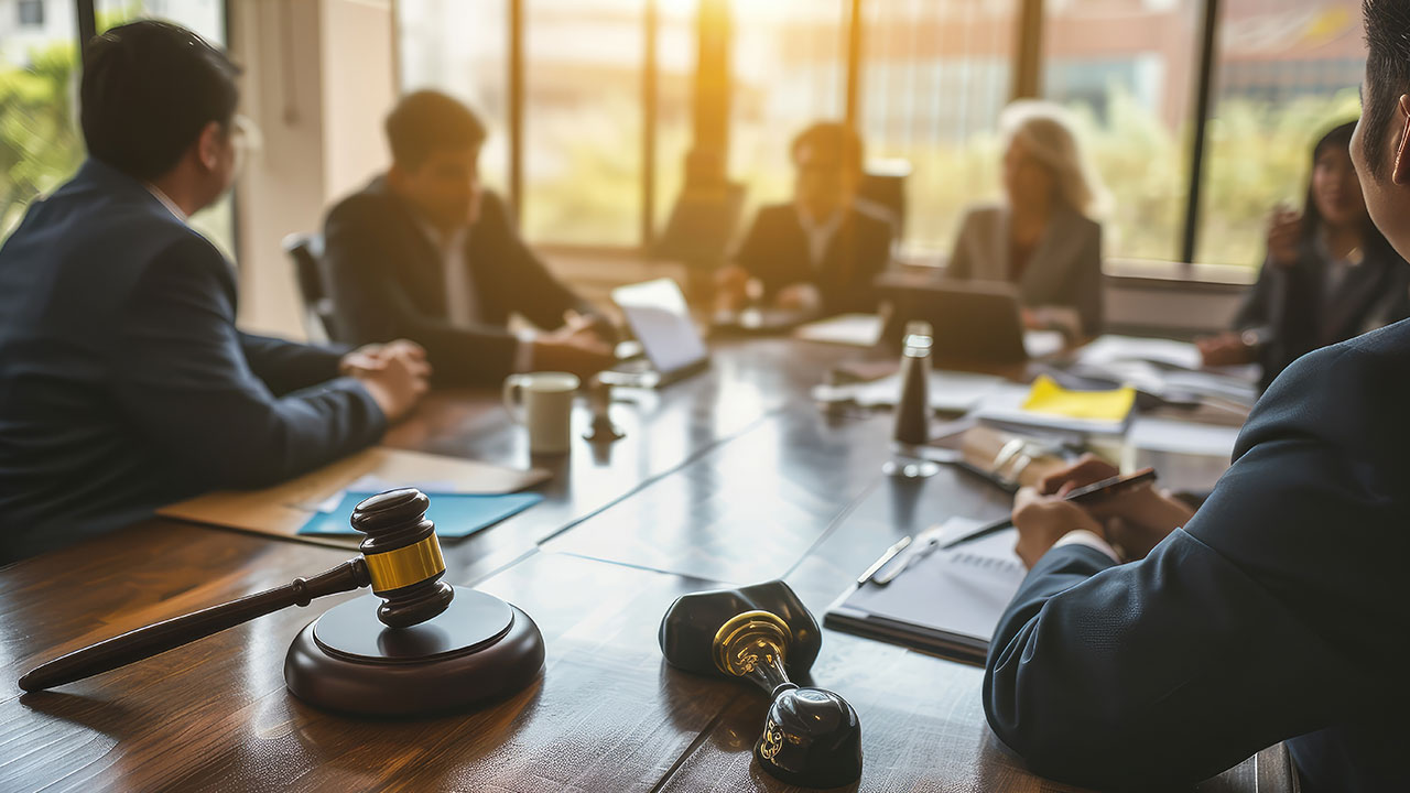 Team of lawyers meeting so agenda doesnt move to arbitration